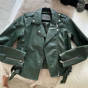 Green leather utility jacket